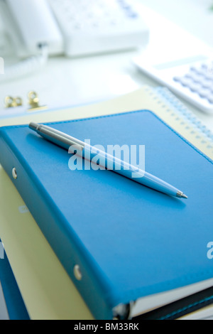 Ring Binder, appunti e una penna a sfera Foto Stock