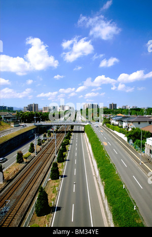 Skyline, nella prefettura di Osaka, Honshu, Giappone Foto Stock
