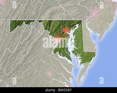 Maryland, Rilievo ombreggiato mappa. Foto Stock