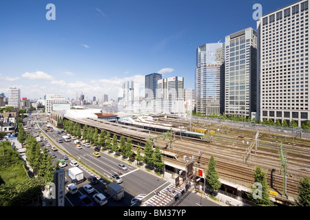 Shinagawa stazione ferroviaria, ad alto angolo di visione, Prefettura di Tokyo, Honshu, Giappone Foto Stock