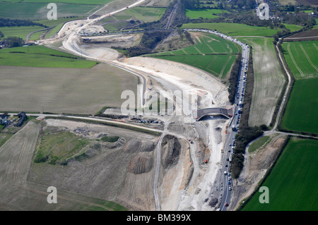 Vista aerea del rilievo di Weymouth bypass su strada in costruzione, Dorset, Gran Bretagna, Regno Unito Foto Stock