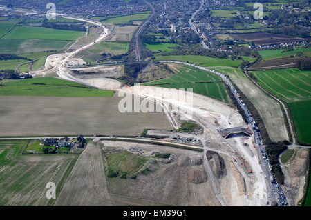 Vista aerea del rilievo di Weymouth bypass su strada in costruzione, Dorset, Gran Bretagna, Regno Unito Foto Stock