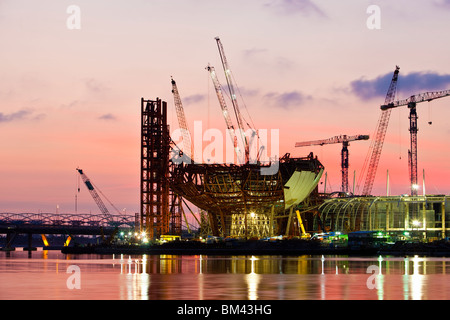 Il Museo ArtScience in costruzione presso il Marina Bay Sands, Singapore Foto Stock