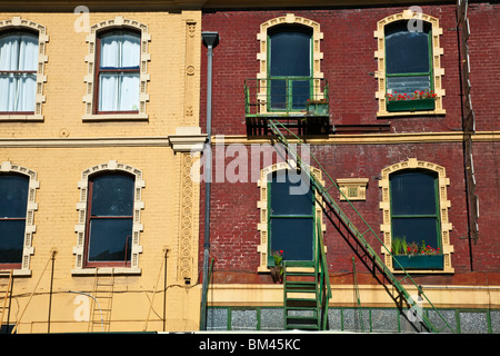Colorata architettura lungo Manchester Street. Christchurch, Canterbury, Isola del Sud, Nuova Zelanda Foto Stock