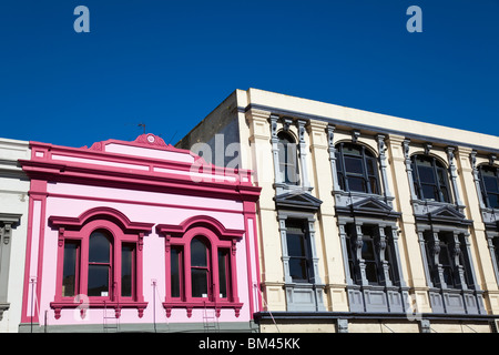 Colorata architettura lungo Manchester Street. Christchurch, Canterbury, Isola del Sud, Nuova Zelanda Foto Stock
