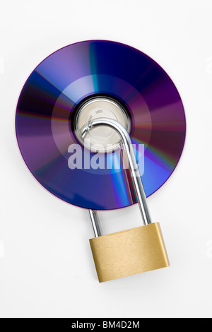 Serratura e un CD di computer, la sicurezza dei dati Foto Stock