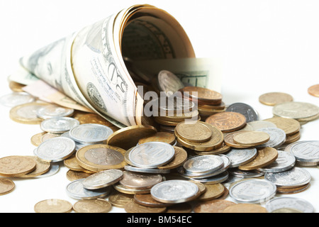 Avvisatore acustico da dollar denominazioni con belle monete Foto Stock