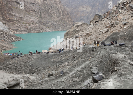 La frana di Attabad che blocchi la Karakoram Highway, Hunza, Pakistan Foto Stock