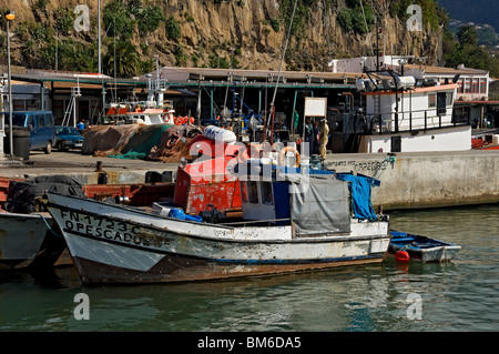 Barche da pesca locali ormeggiate nel porto di Funchal Madeira Portogallo Europa dell'UE Foto Stock