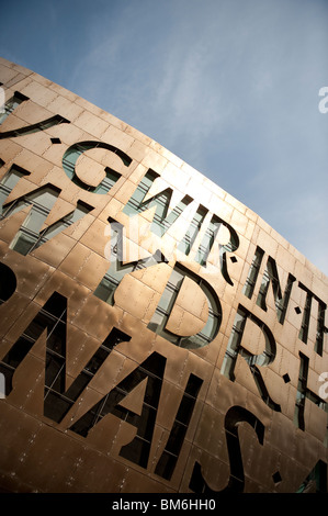Dettaglio del rivestimento di rame sulla parte esterna dell'iconico Wales Millennium Centre Cardiff city, Wales UK Foto Stock
