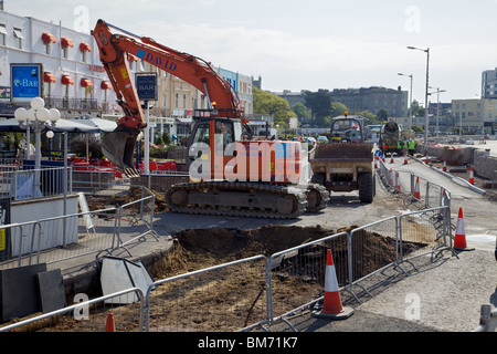 Lavori stradali in Weston Super Mare, Inghilterra Foto Stock