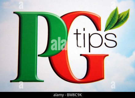 Una fotografia del PG suggerimenti logo / marchio immagine mostrata sulla parte superiore del PG nella casella suggerimenti di teabags Foto Stock