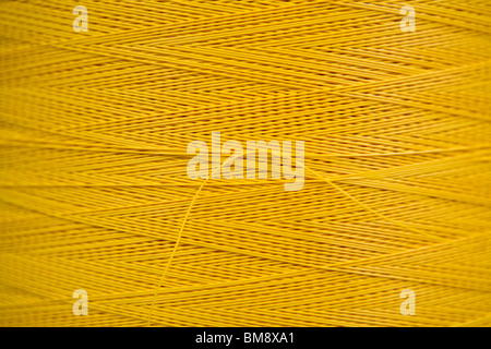 Rivestimento in tessuto vegetale, riciclabili tessile composito di reparto di tessitura, close-up di bobina di filo rivestito Foto Stock