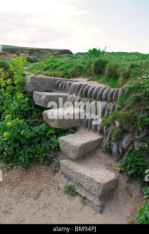 Gradini in pietra a sud ovest percorso costiero a gunwalloe vicino a Helston in cornwall, Regno Unito Foto Stock