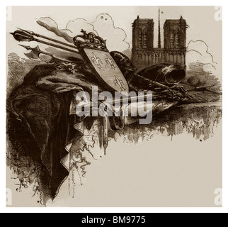 La Francia nell'Alto Medioevo: arma medioevale con sul retro una cattedrale di epoca. Foto Stock