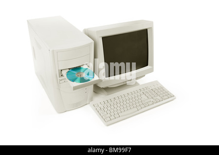 Computer desktop e unità CD-ROM close up shot Foto Stock