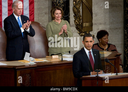 Il presidente Barack Obama affronta una sessione congiunta del Congresso Foto Stock