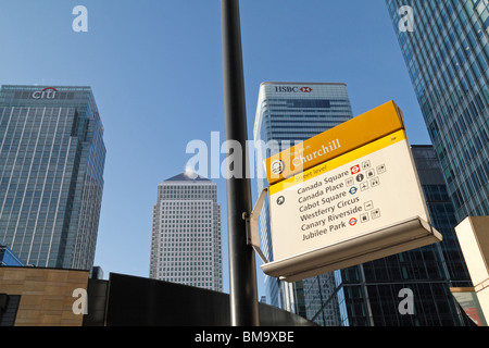 Canary Wharf Tower, Citi bank e la banca HSBC capo ufficio nel cuore dei Docklands di Londra, Londra, Regno Unito. Foto Stock