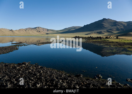 Terkhiin Tsagaan Nuur (grande lago bianco) Mongolia Foto Stock
