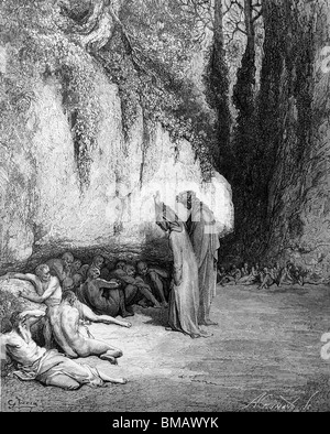 Incisione di Gustave Doré da Dante Alighieri nella Divina Commedia "il purgatorio e il paradiso"; Dante e Virgilio incontrano le anime dei Foto Stock