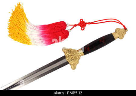 Tai Chi spada con infiorescenza staminifera isolato su bianco Foto Stock