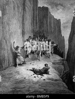 Incisione di Gustave Doré da Dante Alighieri nella Divina Commedia "il purgatorio e il paradiso"; Dante sulla terrazza del irata Foto Stock