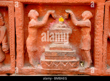 Storia raccontata sulla parete della casta , che raccontano la cremazione rituale a chabahil stupa ,Pashupatinath tempio indù,Kathmandu, Nepal Foto Stock