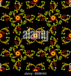 Floral seamless pattern su sfondo nero in tradizionale stile ucraino Foto Stock