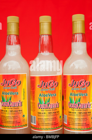 Bottiglie di Aloe Vera bere succo di Gran Canaria Foto Stock