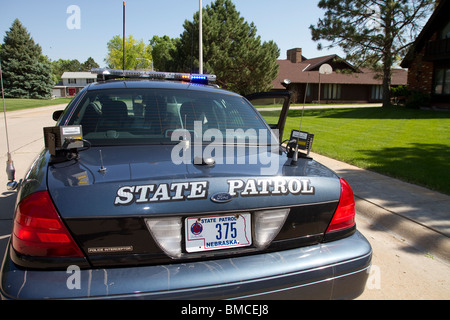 Licenza automatica lettore di piastra montata su un tronco di un Nebraska membro pattuglia di polizia interceptor Ford Crown Victoria. Foto Stock