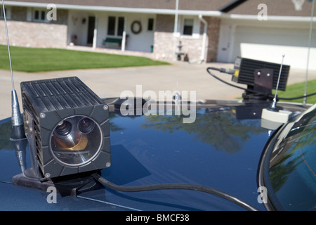 Licenza automatica lettore di piastra montata su un tronco di un Nebraska membro pattuglia di polizia interceptor Ford Crown Victoria. Foto Stock