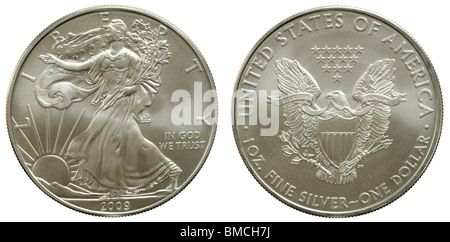 Noi Silver Eagle $1 dollaro e moneta. Argento puro bullion - purezza 999/1000 Foto Stock