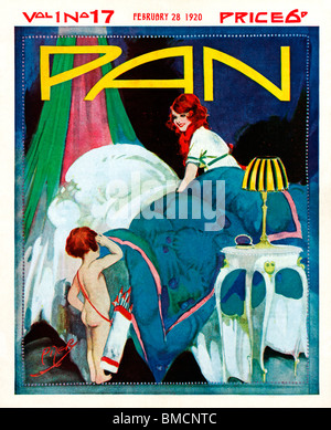 Pan, 28 febbraio 1920, art deco coperchio dell'inglese rivista letteraria, Cupido relazioni al boudoir per il dazio Foto Stock