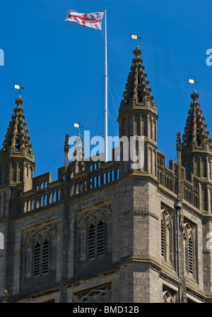 La parte superiore della torre di Abbazia di Bath Somerset Inghilterra Foto Stock