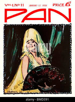 Pan, 17 gennaio 1920, art deco coperchio dell'inglese rivista letteraria, una signora spagnola mantiene la sua testa orgogliosamente Foto Stock