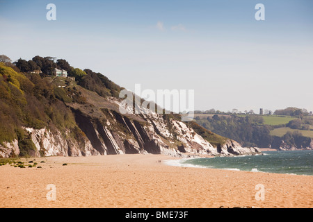 Regno Unito, Inghilterra, Devon, Strete Slapton Gate sands beach, guardando verso le scogliere a Stoke Fleming Foto Stock