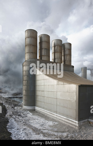 Vista della stazione elettrica geotermica Foto Stock