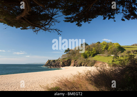 Regno Unito, Inghilterra, Devon, south coast, vuoto Blackpool Sands spiaggia privata, sulla giornata di sole senza persone Foto Stock