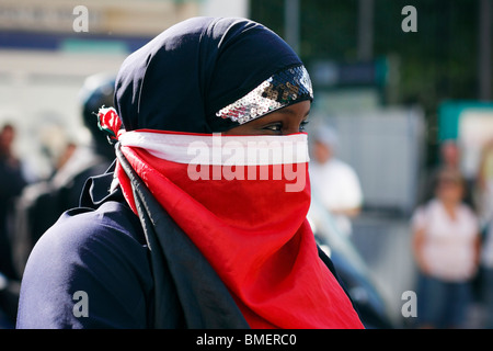 Manifestazione a Parigi per sostenere l'Irish-contrassegnato Rachel Corrie che trasportano gli aiuti umanitari alla striscia di Gaza. Foto Stock