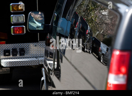 Il presidente Barack Obama per il giro della Papamobile al di fuori della Casa Bianca. Foto Stock