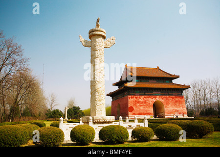 Dettagli del marmo pilastro ornamentali, Changling tomba, dinastia Ming tombe, Pechino, Cina Foto Stock