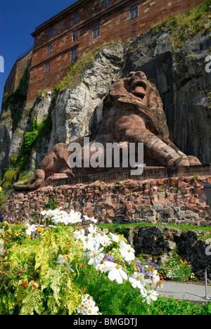 "Leone di Belfort' scultura giù di Belfort cittadella. Territorio di Belfort, Franche Comte regione, Francia Foto Stock