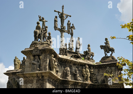 Il calvario di Cross a Pleyben, Bretagna Francia Foto Stock