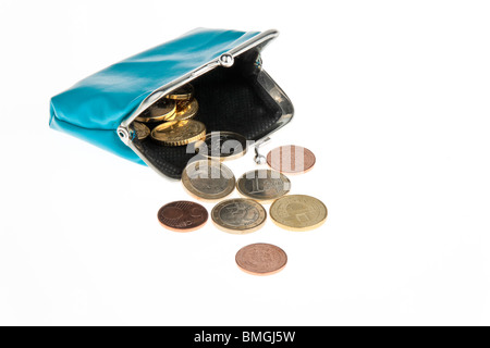 Un portamonete con banconote e monete in euro Foto Stock