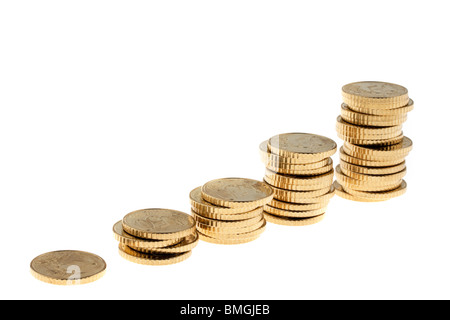Pila di monete di conio di monete metalliche in euro Foto Stock