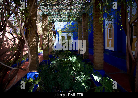 Il Jardins Majorelle, o Giardini di Majorelle, a Marrakech, Marocco era precedentemente di proprietà di fashion designer Yves Saint Laurent. Foto Stock