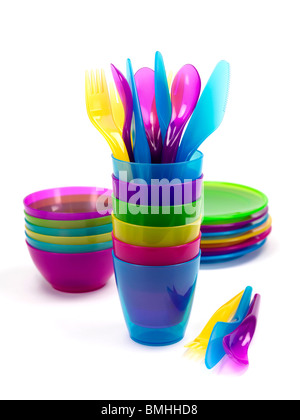 Stoviglie di plastica Foto Stock