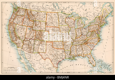Mappa degli Stati Uniti, 1870s. Litografia a colori Foto Stock