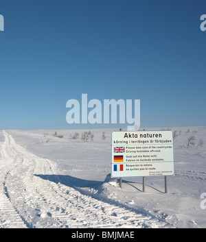 La Scandinavia, Svezia, Harjedalen, cartello in paesaggi innevati, Foto Stock