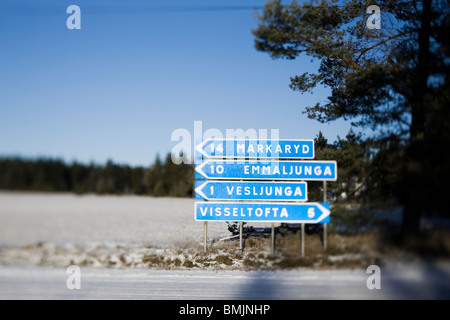 Penisola Scandinava, Svezia, Skane, cartello stradale sul lato strada Foto Stock